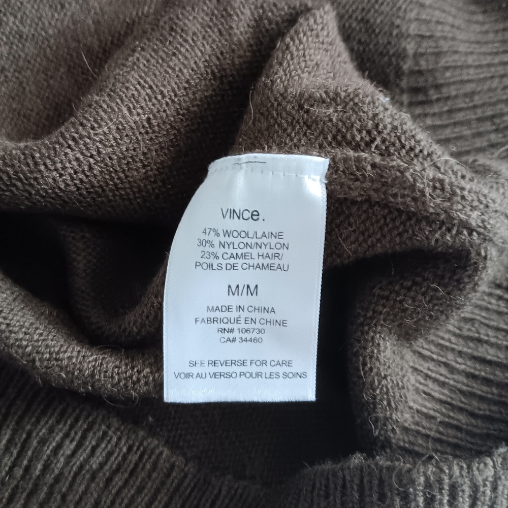 VINCE Brown Camel Hair + Wool Crew Oversized Sweater M - Picture 5 of 5